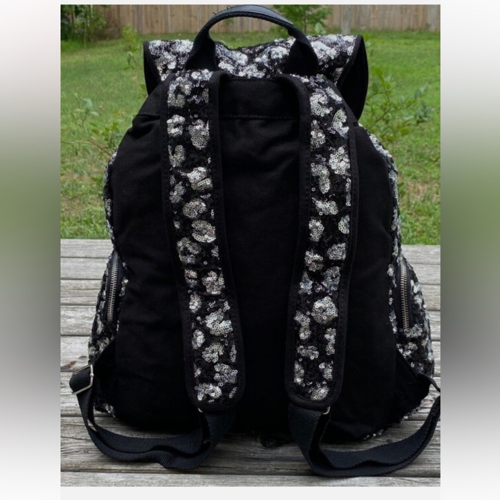 Victoria's Secret PINK BLACK Silver LEOPARD CHEETAH SEQUIN Bling Backpack. - Picture 2 of 16